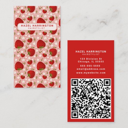 QRコードカスタムスキャン可能かわいいイチゴ垂直 名刺 (正面/裏面)