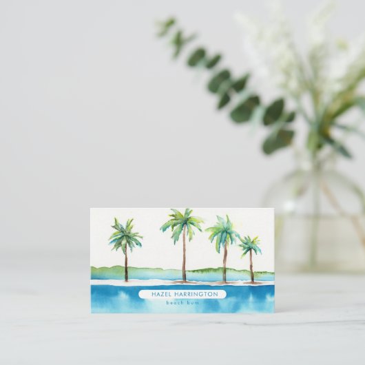 QRコードカスタムスキャン可能なヤシの木熱帯海 名刺 (スタンド正面)