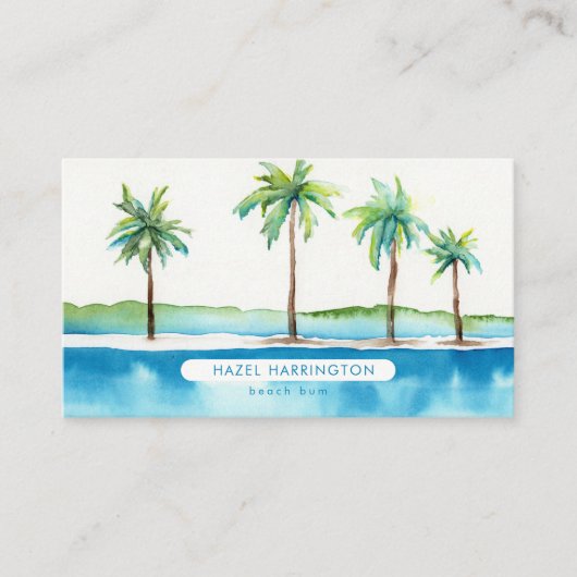 QRコードカスタムスキャン可能なヤシの木熱帯海 名刺 (正面)