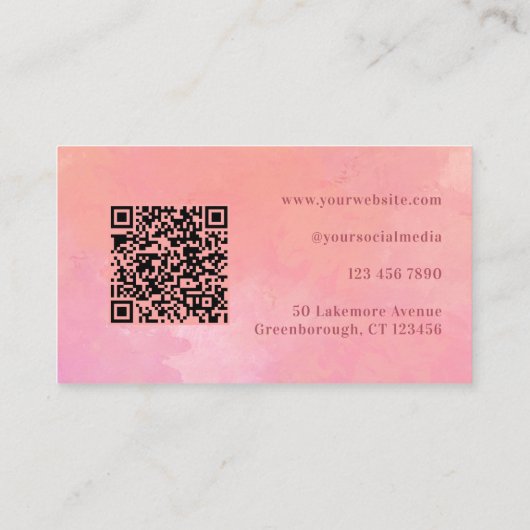 QRコードカスタムモダンピンク美しい 名刺 (裏面)