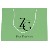 QRコードカスタムライトグリーン付き可愛いビジネス用ロゴ ラージペーパーバッグ (正面)