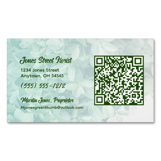 QRコードカスタム付き消音グリーン磁気カード マグネット名刺 (正面)