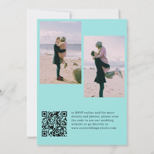 QRコードカスタム写真コラージュ夏ビーチ結婚式 招待状 (裏面)