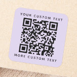QRコードカスタム文字の上の下のライトパープル スクエアシール<br><div class="desc">QRコードと文字の付いたライトラベンダーパープルカスタム、四角いシール、上部に1行、下部に1行。フォントツールを使用して、要素と色の変更、要素の移動とサイズ変更をデザインする。注意！QRコードテンプレートを自分のQRコードに置き換える必要がある！Facebook後を追で私たち: @businessstationeryまたはInstagram: @business.perfectlycustom for more products,  news,  sales and more more.</div>