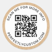 QRコードカスタム文字クラフト紙ルッ縁どクホワイト ラウンドシール (正面)