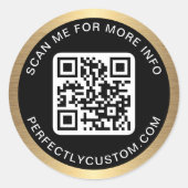 QRコードカスタム文字ゴールデングラデーシ縁どョルブラック ラウンドシール (正面)