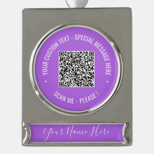QRコードカスタム文字名クリスマスオーナメント シルバープレートバナーオーナメント (正面)