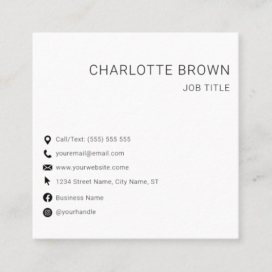 QRコードカスタム白モダンプロフェッショナル スクエア名刺 (正面)