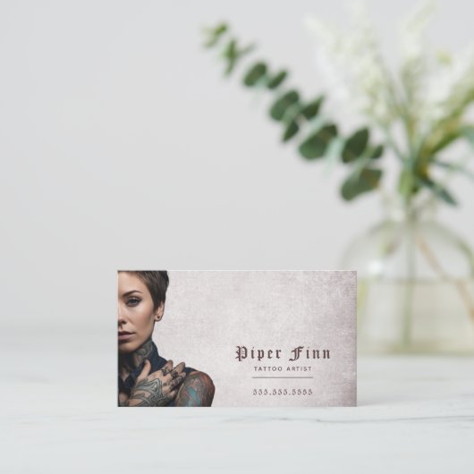 QRコードカスタム紫デマスクヴィンテージタトゥーアーティスト 名刺 (スタンド正面)