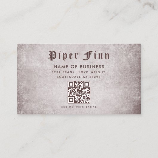 QRコードカスタム紫デマスクヴィンテージタトゥーアーティスト 名刺 (裏面)