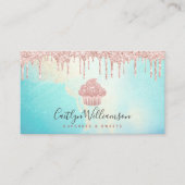 QRコードカップケーキピンクローズグリッターブルーウォーター色 名刺 (正面)