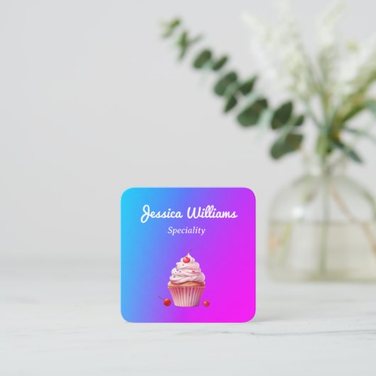 QRコードカップケーキベーカリーシェフライトグラデーション スクエア名刺 (スタンド正面)