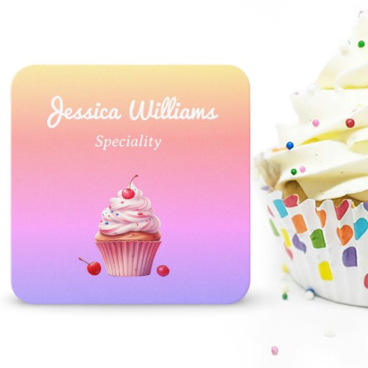 QRコードカップケーキホームベーカリー光グラデーション スクエア名刺