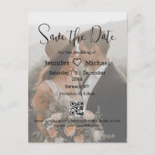 qrコードカップルの色あせた写真の日付を保存結婚する 案内ポストカード (正面)