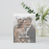 qrコードカップルの色あせた写真の日付を保存結婚する 案内ポストカード (スタンド正面)