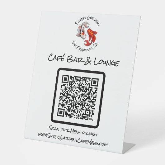 QRコードカフェメニュー陰陽コイ魚ビジネスロゴ 台座サイン (正面)