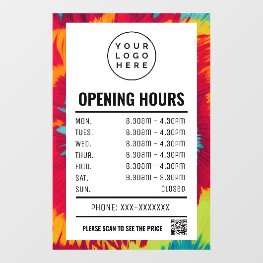 Qrコードカラフルによる絞り染めの開封時間 ウィンドウサイン (シート)