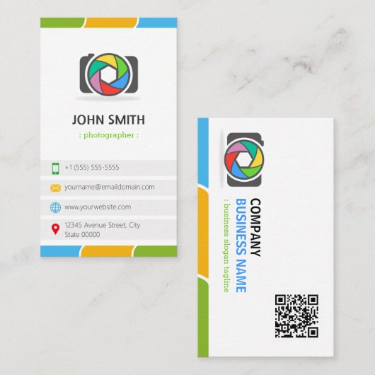 QRコードカラフルによる鮮やかな写真 名刺 (正面/裏面)