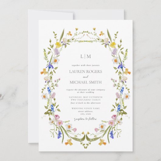 QRコードカラフルヴィンテージガーデン結婚モノグラム 招待状 (正面)