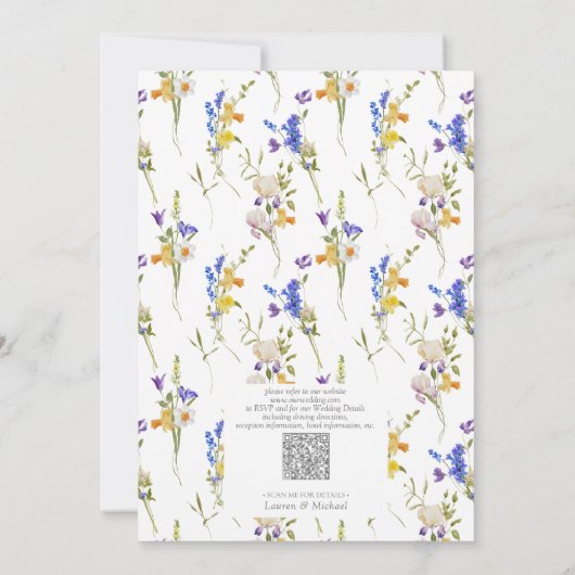 QRコードカラフルヴィンテージガーデン結婚モノグラム 招待状 (裏面)