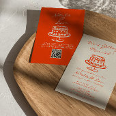 QRコードカラフル手描きケーキレトロおもしろい結婚 招待状