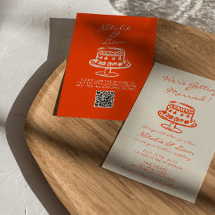 QRコードカラフル手描きケーキレトロおもしろい結婚 招待状