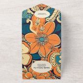 QRコードカラフルGroovyレトロ70sフローラ結婚 オールインワン招待状 (外側)