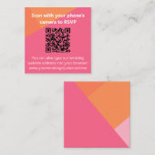 QRコードカラーブロックオレンジピンクウェディングRSVP エンクロージャーカード (正面/裏面)