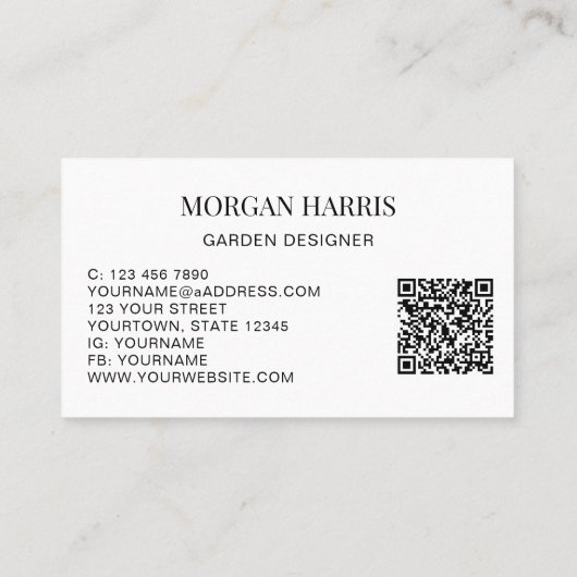 QRコードガーデンデザイナー水彩緑 名刺 (裏面)