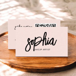 QRコードガーリーブラシ書道赤面ピンク 名刺