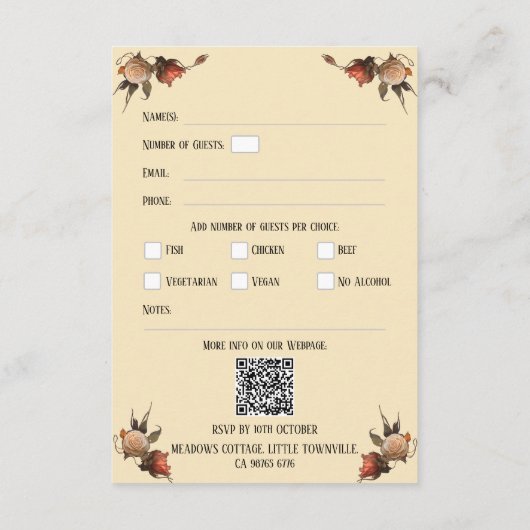 QRコードキスをするスケルトンRSVPゴシック結婚ズ エンクロージャーカード (裏面)