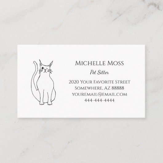 QRコードキュートウィンキングキャットペットシッター白黒 名刺 (正面)