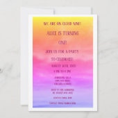 QRコードクラウド9人の女の子の誕生日パーティー1stピンク 招待状 (正面)