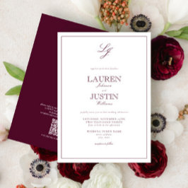 QRコードクラシックバーガンディ文字モノグラム結婚ズ 招待状