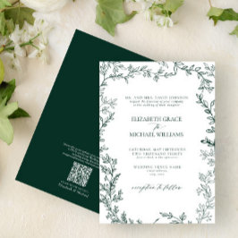 QRコードクラシックフォーマルエメラルド結婚グリーン 招待状