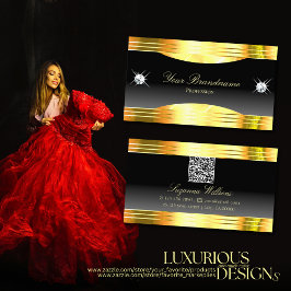 QRコードグラデーション付き縁どの贅沢な黒金ゴールド 名刺