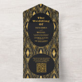 QRコードグラマラスなブラックと金ゴールドアールデコ結婚 オールインワン招待状 (内側)