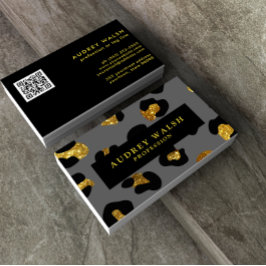 QRコードグラムグリッター金ゴールドグレーレオパード印刷リュックス 名刺