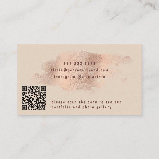 QRコードグラムバラ金ゴールドフェイク箔赤面スタイリッシュ 名刺 (裏面)