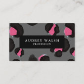 QRコードグラムピンクブラックグレーヒョウ印刷 名刺 (正面)