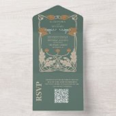 QRコードグリーンアールヌーボー結婚ズ オールインワン招待状 (内側)