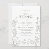 QRコードグリーンエレガントチャイノエリーフローラ結婚ズ 招待状 (正面)