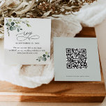 QRコードグリーン結婚リーのオンラインRSVPカード スクエア名刺<br><div class="desc">Boho Greeneryのコレクションと連携するように設計されたこのカスタマイズ可能な名刺サイズのオンラインRSVPカード結婚は、書グラフィック文字付きの水色の緑の葉と黒の上品なセリフを組み合わせ、背面にQRコードを追加するオプションを備えている。一致する項目が使用可能。</div>