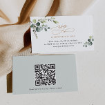 QRコードグリーン金ゴールド結婚式RSVPカード 名刺<br><div class="desc">Boho Greeneryの金ゴールドコレクションと連携するように設計されたこのカスタマイズ可能な名刺サイズのオンラインRSVPカード結婚は、書グラフィック文字付きの水色の緑のを備え葉て、黒の上品なセリフと背面にQRコードを追加するオプションを備えた。一致する項目が使用可能。</div>