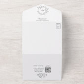 QRコードグレーリーフェリークレストモノグラム結婚ズ オールインワン招待状 (外側)