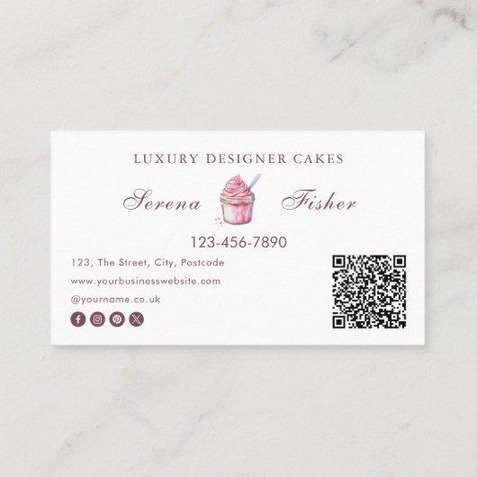 QRコードケーキベイカー水玉模様シックなピンクビジネス 名刺 (裏面)