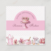 QRコードケーキベイカー水玉模様シックピンク スクエア名刺 (正面)