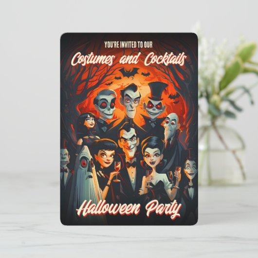 QRコードコスチュームとカクテルアダルトハロウィーン 招待状 (スタンド正面)