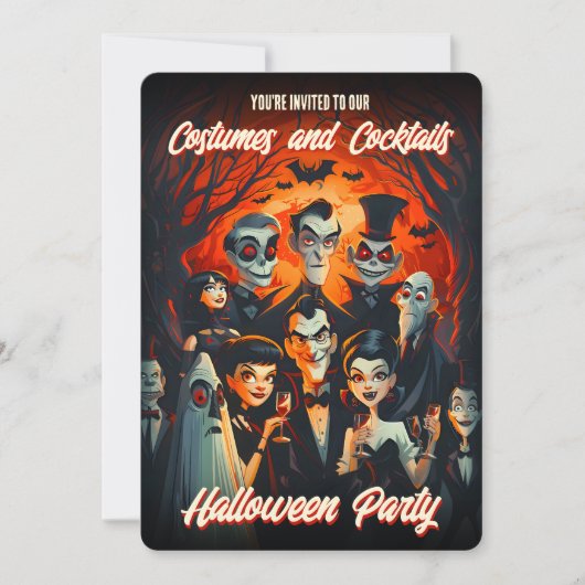 QRコードコスチュームとカクテルアダルトハロウィーン 招待状 (正面)