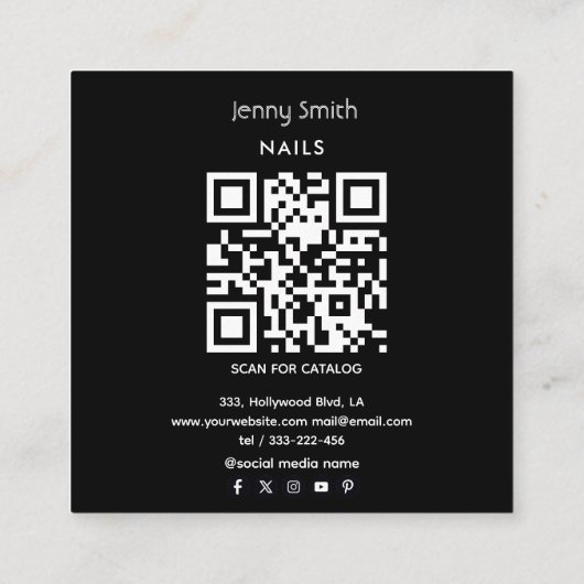 QRコードコンテンポラリー金ゴールドゲートネイルサロン スクエア名刺 (裏面)